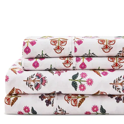 Bedford Lane Sumita Floral Percale Sheet Set, King In White