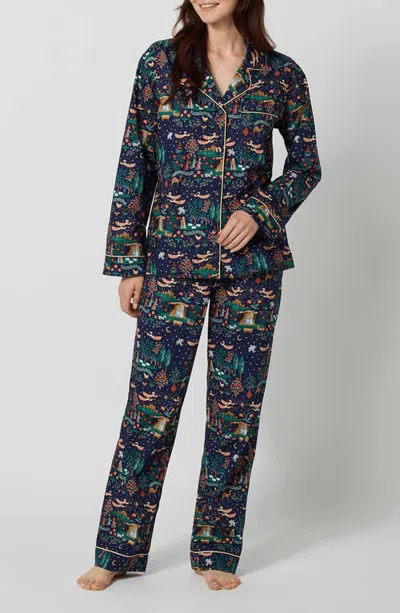 Bedhead Pajamas Bedhead Pjs X Rifle Paper Co. Long Sleeve Classic Woven Cotton Poplin Pj Set, In Blue