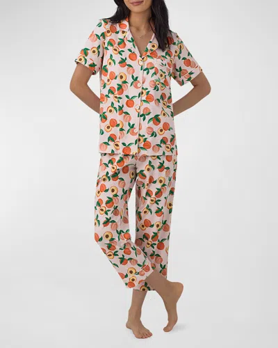 Bedhead Pajamas Cropped Peach-print Cotton Jersey Pajama Set In Peachy Keen