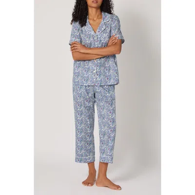 Bedhead Pajamas Floral Print Cotton Jersey Crop Pajamas In Blue