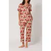 Bedhead Pajamas Floral Print Cotton Jersey Crop Pajamas In Pink