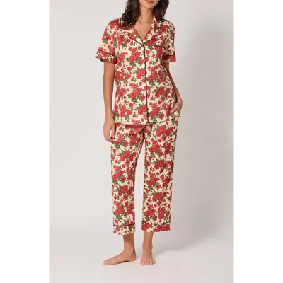 Bedhead Pajamas Floral Print Cotton Jersey Crop Pajamas In Pink
