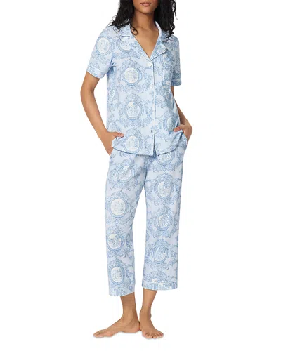 Bedhead Pajamas Minuet Toile Short Sleeve Classic Stretch Jersey Cropped Pajama Set - Exclusive In Blue