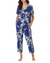 Bedhead Pajamas Navy Shadow Blossom Organic Cotton Crop Pajamas In Navy Shadow