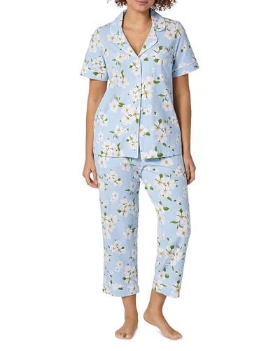 Bedhead Pajamas Pink Short Sleeve Classic Stretch Jersey Cropped Pajama Set In Blue