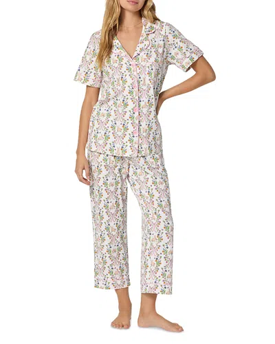 Bedhead Pajamas Pink Short Sleeve Classic Stretch Jersey Cropped Pajama Set In Multi