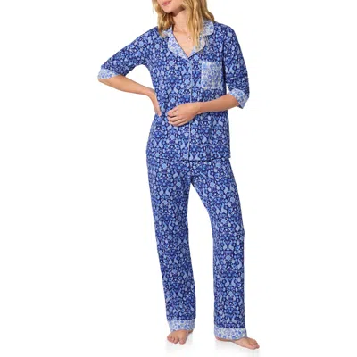 Bedhead Pajamas Print Long Sleeve Stretch Organic Cotton Jersey Pajamas In Blue