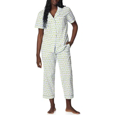 Bedhead Pajamas Print Organic Cotton Poplin Crop Pajamas In Blue