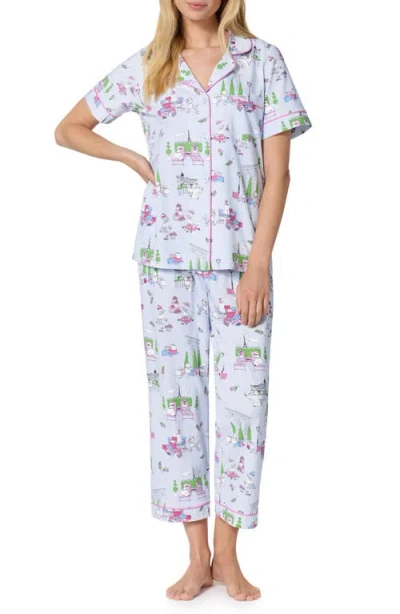 Bedhead Pajamas Print Stretch Cotton Jersey Crop Pajamas In Blue
