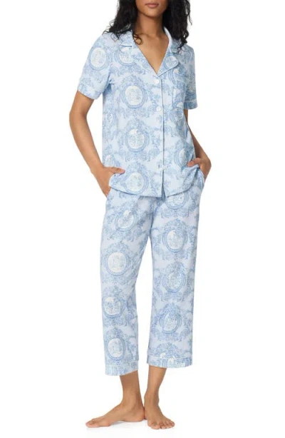 Bedhead Pajamas Print Stretch Cotton Jersey Crop Pajamas In Blue
