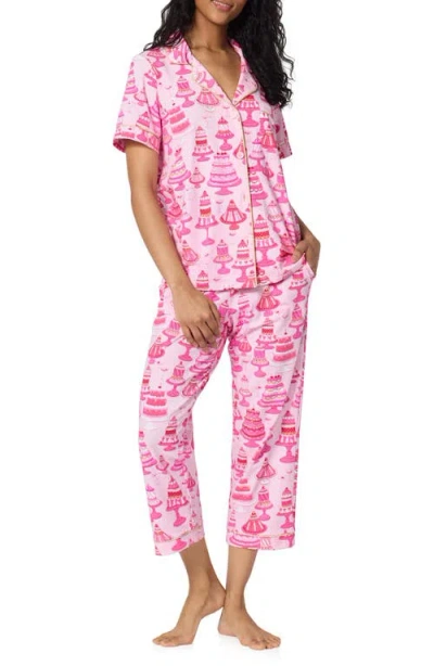 Bedhead Pajamas Print Stretch Cotton Jersey Crop Pajamas In Pink