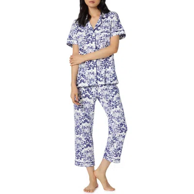 Bedhead Pajamas Print Stretch Organic Cotton Jersey Crop Pajamas In Blue