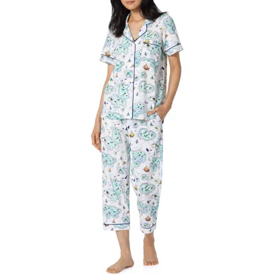 Bedhead Pajamas Print Stretch Organic Cotton Jersey Crop Pajamas In Blue