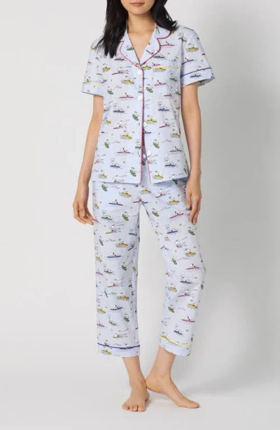 Bedhead Pajamas Print Stretch Organic Cotton Jersey Crop Pajamas In Blue