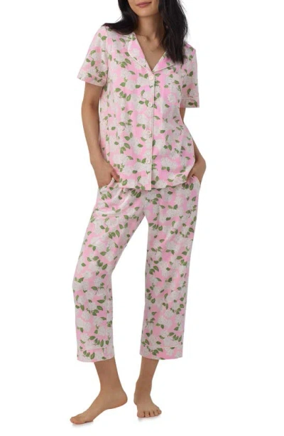 Bedhead Pajamas Print Stretch Organic Cotton Jersey Crop Pajamas In Pink Summer Hydrangea