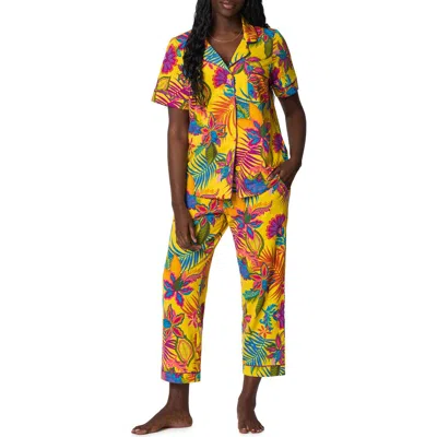 Bedhead Pajamas Print Stretch Organic Cotton Jersey Crop Pajamas In Yellow