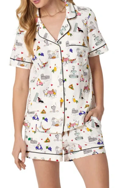 Bedhead Pajamas Print Stretch Organic Cotton Short Pajamas In White