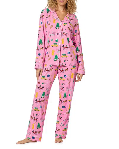 Bedhead Pajamas Santa's Night Out Cotton Stretch Knit Pajama Set In Pink