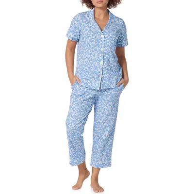 Bedhead Pajamas Something Blue Short Sleeve Classic Stretch Jersey Cropped Pajama Set In Multi