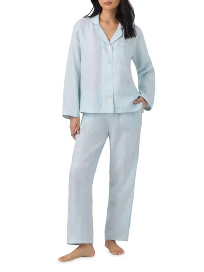 Bedhead Pajamas Women's Embroidered Linen Pajamas In Delicate Blue