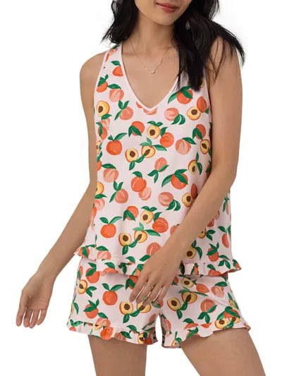 Bedhead Pajamas Women's Peach-printed Stretch Cotton Short Pajamas In Peachy Keen