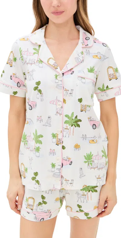 Bedhead Pjs Cotton Knit Short Sleeve Short Pj Set Poolside Poodles In Poolside Poodles