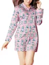 BEDHEAD PJS CUPPA TEA SATEEN L/S PLEATED NIGHTSHIRT IN PINK