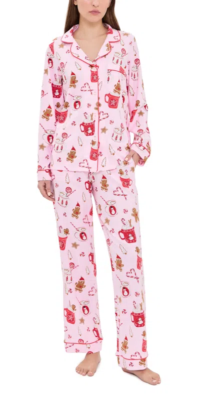 Bedhead Pjs Long Sleeve Classic Pajama Set Candy And Cocoa In Pink