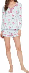 Bedhead Pjs Long Sleeve Sweetheart Two-piece Shorts Set In Blue In Multi