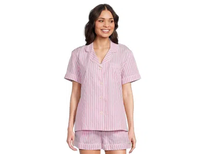 Bedhead Pjs Organic Cotton Woven Short Sleeve Shorty Set In Pink