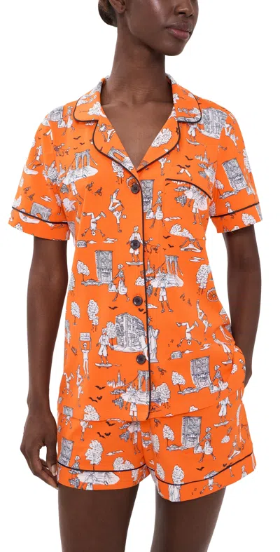 Bedhead Pjs Short Pajama Set Orange Spooky In The City