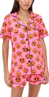 Bedhead Pjs Short Sleeve Cotton Knit Boxer Pajama Set Jolly Jack-o-lanterns In Pink