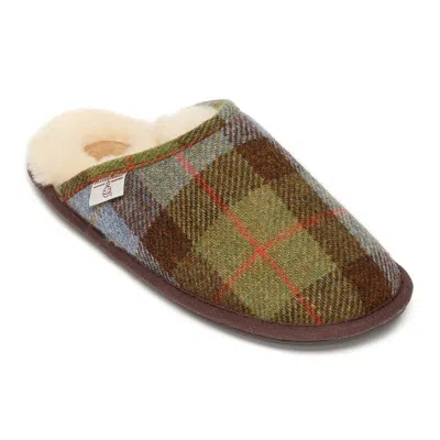 Bedroom Athletics Men's Brown William - Harris Tweed Mule Slippers - Chocolate / Green Check