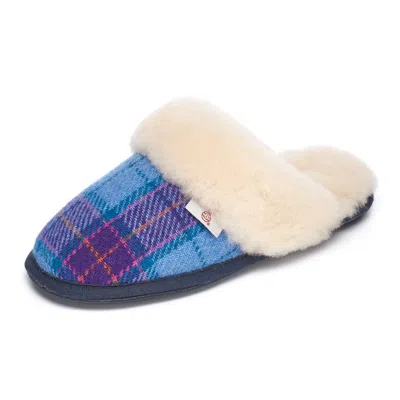 Bedroom Athletics Women's Blue / Purple Kate - Harris Tweed Sheepskin Mule Slipper - Denim / Purple