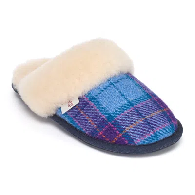 Bedroom Athletics Women's Blue / Purple Kate - Harris Tweed Sheepskin Mule Slipper - Denim / Purple In Multi