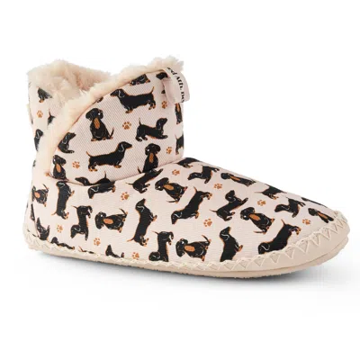 Bedroom Athletics Women's Blue / White Lily - All Over Dachshund Dog Print Slipper Boots - Beige In Multi
