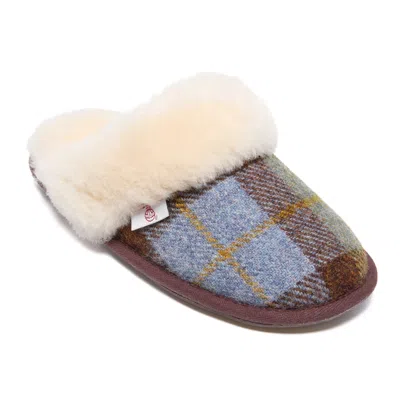 Bedroom Athletics Women's Brown Kate - Harris Tweed Sheepskin Lined Mule Slippers - Chocolate / Green Check In Multi