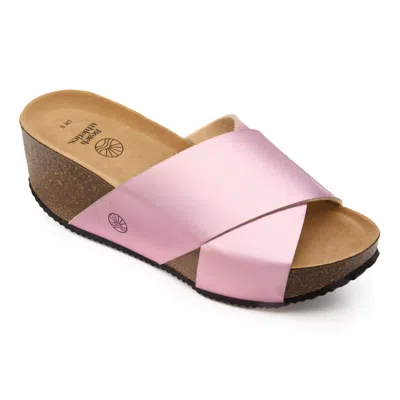 Bedroom Athletics Women's Caballe -wedge Crossover Metallic Slider - Pink