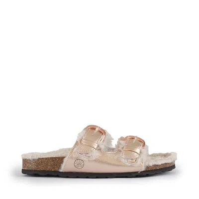 Bedroom Athletics Women's Calin - Vegan Metallic Strap Slider Sandal - Rose Gold