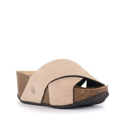 Bedroom Athletics Women's Neutrals Inis - Vegan Wedge Crossover Platform Slider - Natural In Black/pink