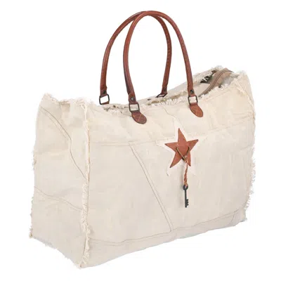 Bedroom Athletics Women's Neutrals / White Moorea - Handcrafted Canvas Luxe Beach Bag With Leather Accents - Off White