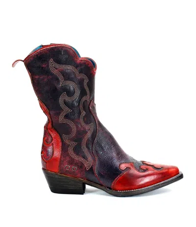 Bed:stu Women's Deuce Cowgirl Leather Boots In Red Dd Red Black Deluxe In Burgundy