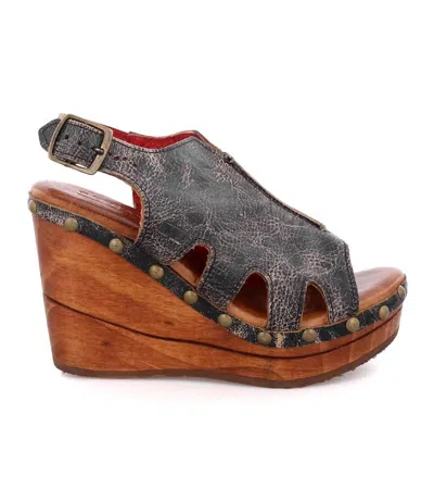 Bed:stu Women's Naiya Wooden Wedge Slingback Sandal In Black Lux In Green
