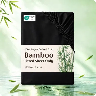 Bedsure 100% Bamboo Rayon Cooling Fitted Sheet, Breathable Purewoven Bed Sheet For Hot Sleepers With Deep Po In Black