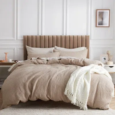Bedsure 100% Cotton Duvet Cover With Fitted Sheet - 4 Pieces  Waffle Weave Bedding Set In Khaki