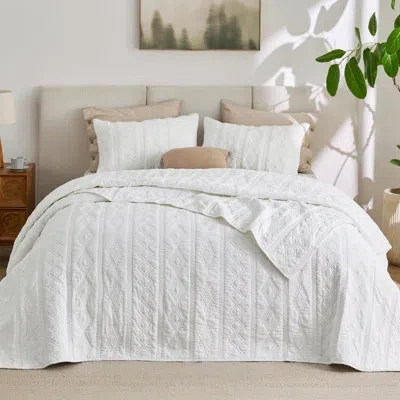 Bedsure 100% Cotton Quilt Set - King Size Bedspread, Lightweight Soft Bed Coverlet, 3-piece Cozy Stitching Q In White