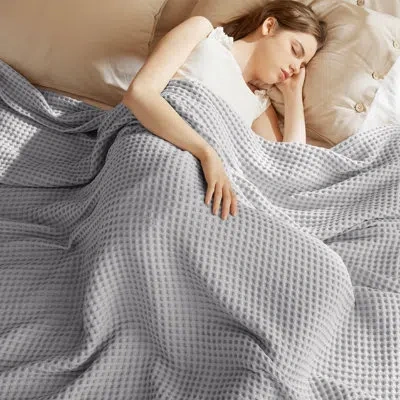 Bedsure 100% Cotton Waffle Weave Blanket For Girls, Lightweight Breathable Cotton Blanket, Gift Idea, Colleg In Dark Green