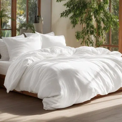 Bedsure 100% Washed Cotton Duvet Cover Set - Minimalist Cotton Beding Set For All Season（set Of 3） In Natural White