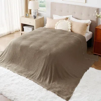 Bedsure 406gsm 100% Cotton Blanket Breathable Waffle Weave Throw Blanket Gentlesoft™️ In Dark Gray
