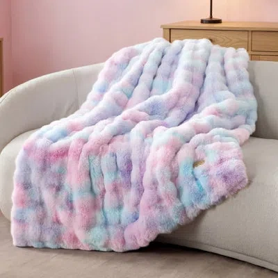 Bedsure 480 Gsm Bubble Faux Fur Blanket, Fluffy Plush Throw, Soft Cozy Couch And Bed Cover, Pastel Lilac In Pastel Lilac,pink Tulle